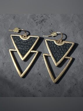 Gold & Black Geometric Triangle Drop Earrings - Women's Jewelry